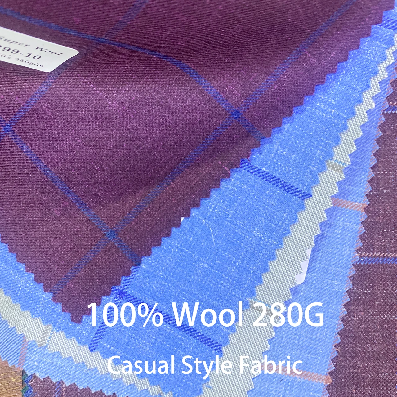 High Quality 100% Wool Check  Custom Suit Fabric  280G Plaid Woolen Bespoke Casual Style Tailor Suit Fabric