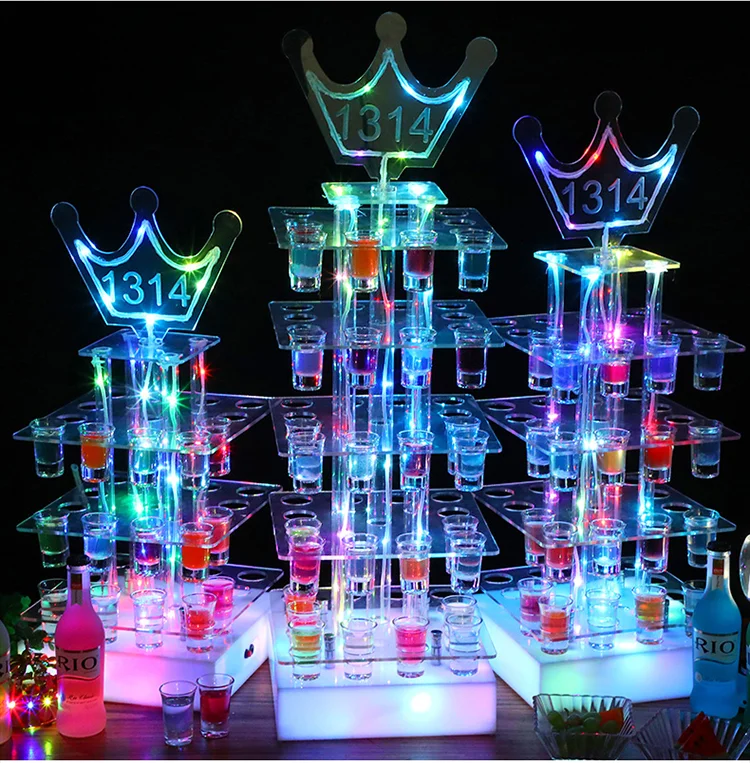Bar Party Rechargeable VIP Glass Serving Tray LED Shot Glass Tray Wine Rack Holder LED Cocktail Glass Display Stand