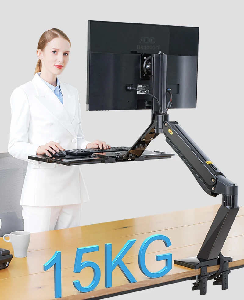 NB40 Ergonomic Height Adjust Computer Sit Stand Workstation 22-32 Inch Monitor Mount Bracket with Keyboard Plate Desk Stand