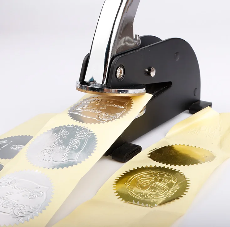 Desktop Gold Embossed Sticker Paper Certificate Seal Personal Logo Metal Handle Embosser Office Custom Embossing Dry Seal Stamp