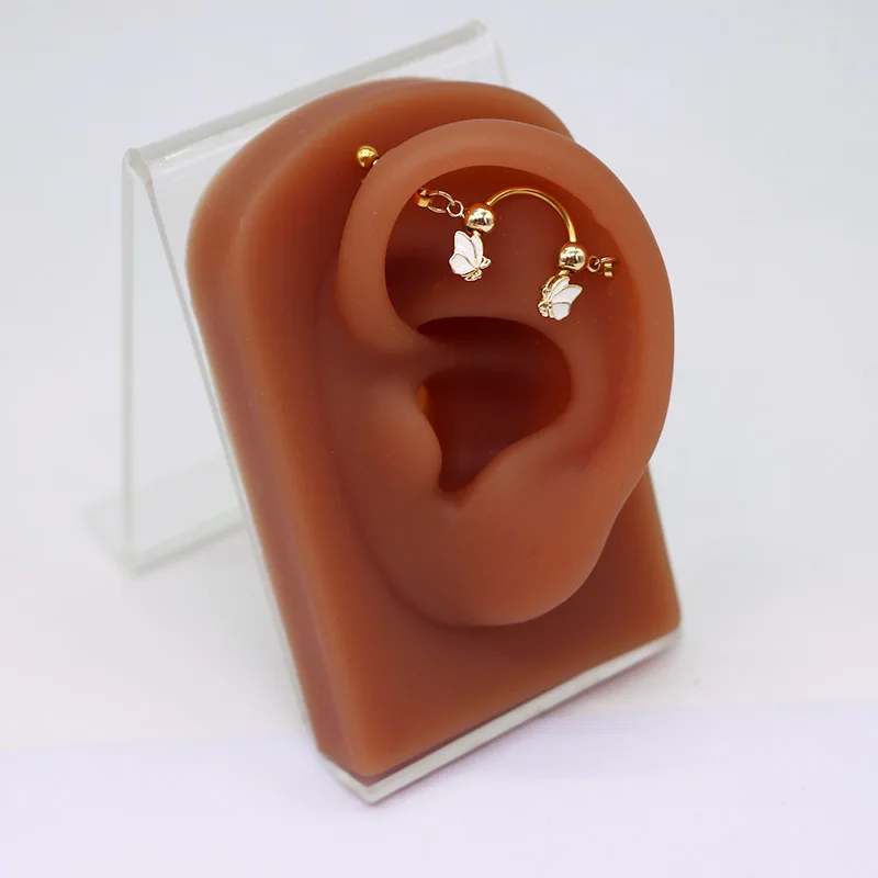 NUORO Simple Surgical Steel Scaffold Industrial Bar Chain Hoop Heart Butterfly Flower Zircon Industrial Piercing