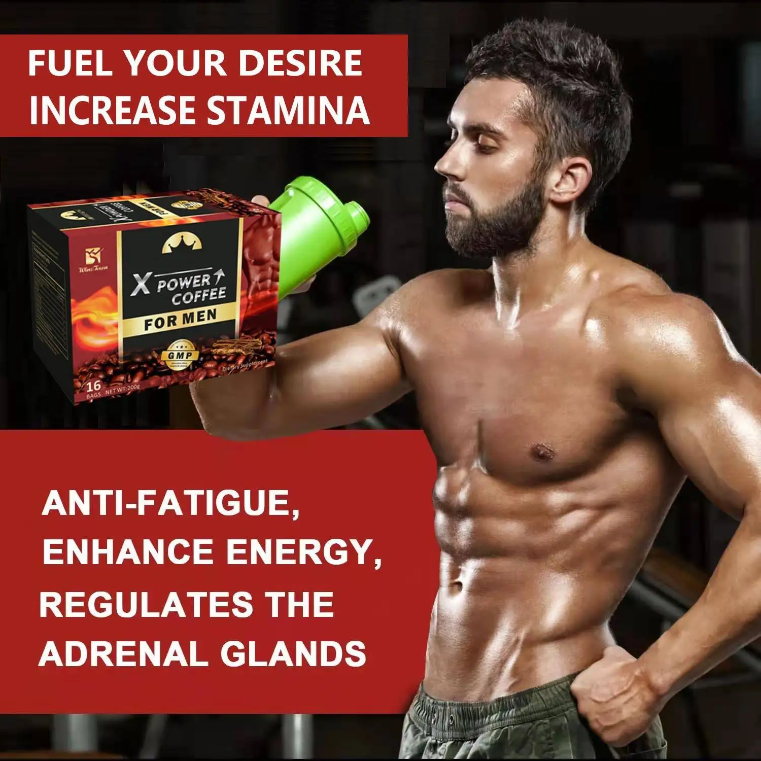 Man X power custom coffee Private label Energy herbal healthy Male vitality Instant black Maca Coffee for men