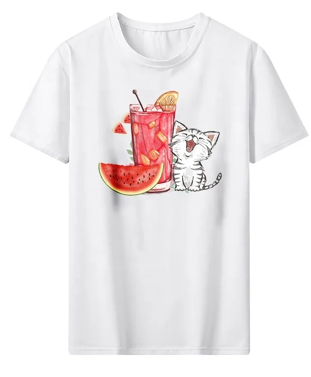 
Мужская футболка с принтом арбуза и кота, футболка с коротким рукавом и прямым распылением, Новинка лета 2020 