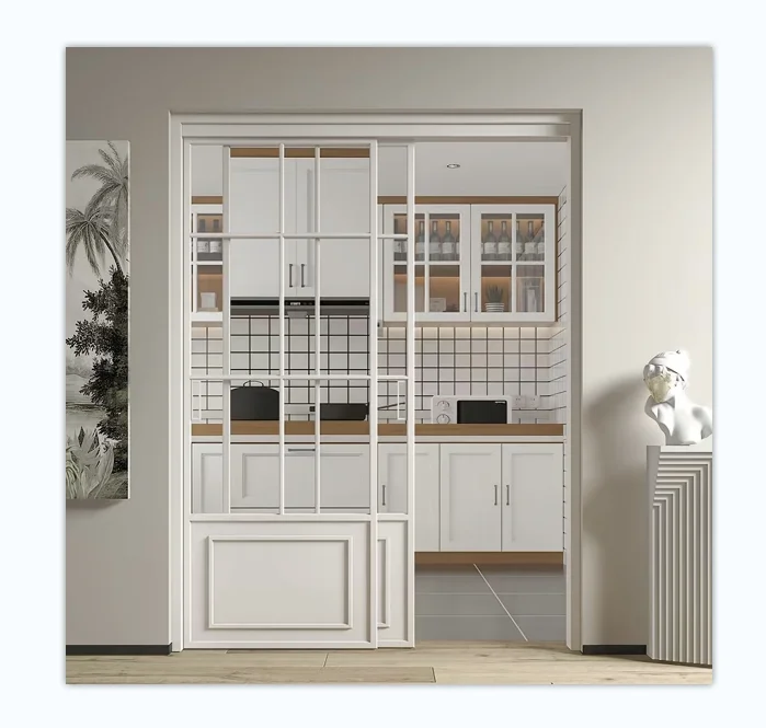 Retractable Aluminum Metal Gate Anti-Throttle Kitchen Sliding Door for Outdoor Use Manual Control Opening Pattern Glass Door