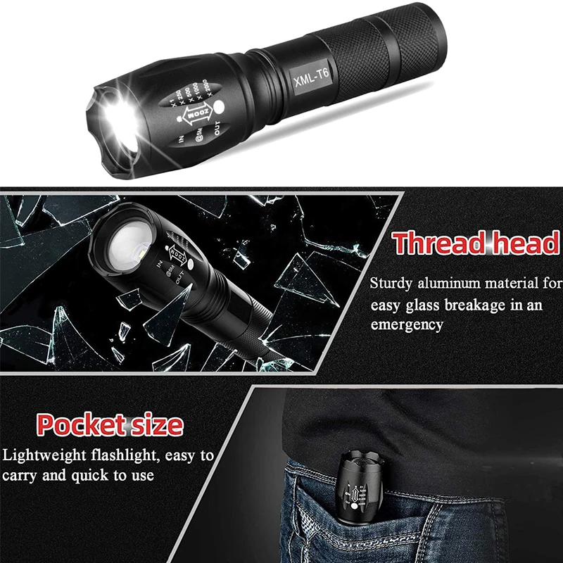 T6 Zoomable Bicycle Light Use 18650 Battery Flashlight Ultra Bright Torch Camping Light 5 Switch Mode Waterproof Fishing