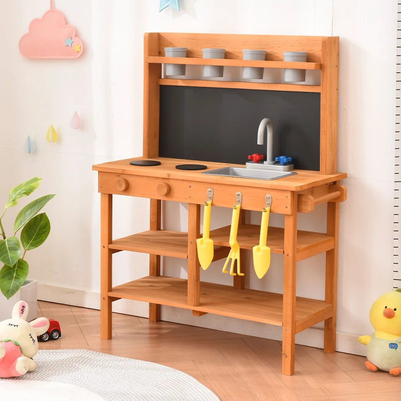 New Design Kids Pretend Play Toys Happy Kitchen Furniture Kids Cooking Girls Cute Wooden Kitchen Set Toys