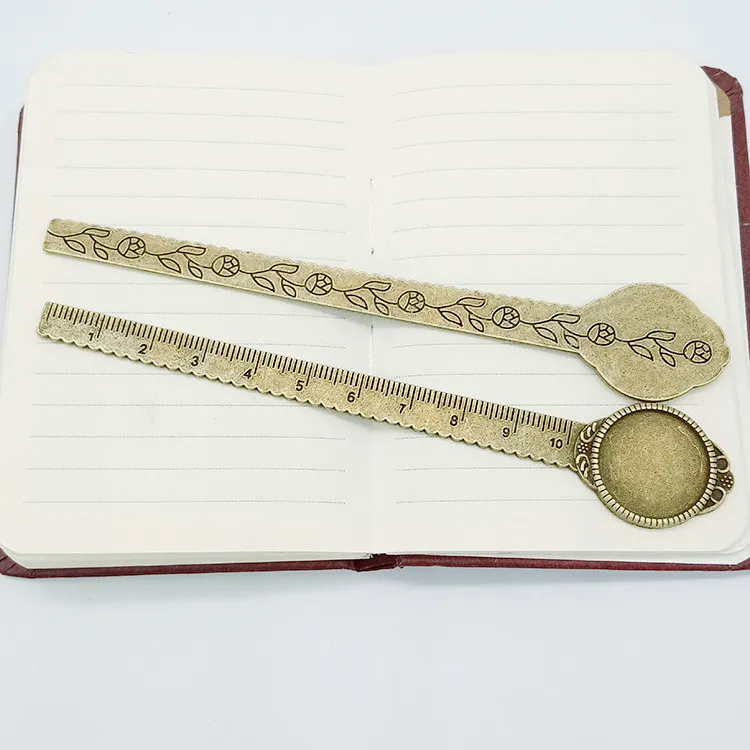 Antique Silver tone/Antique Bronze Classic Ruler Bookmark Pendant Charm   20mm Cabochon/Cameo Base Setting Tray Bezel