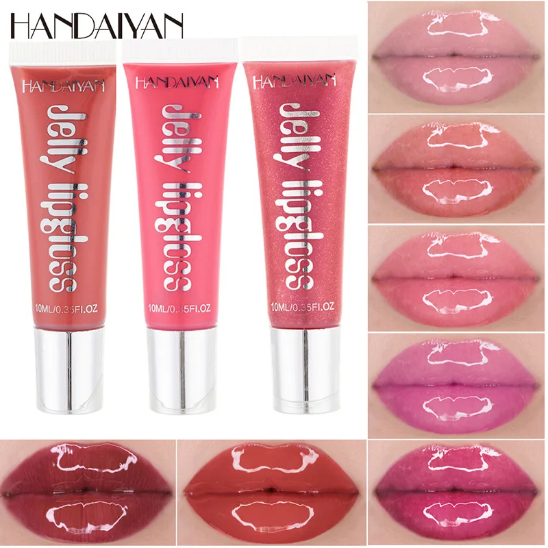 Handaiyan Waterproof Moisturizing Lip Gloss Candy Jelly Glass Mirror Liquid Lipstick Sexy Lip Tint Makeup with Lip Protect