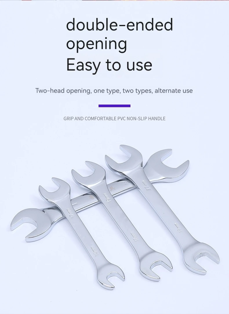 Wholesale high carbon steel forged mirror frosted flat ribbed double-head double-open wrench
