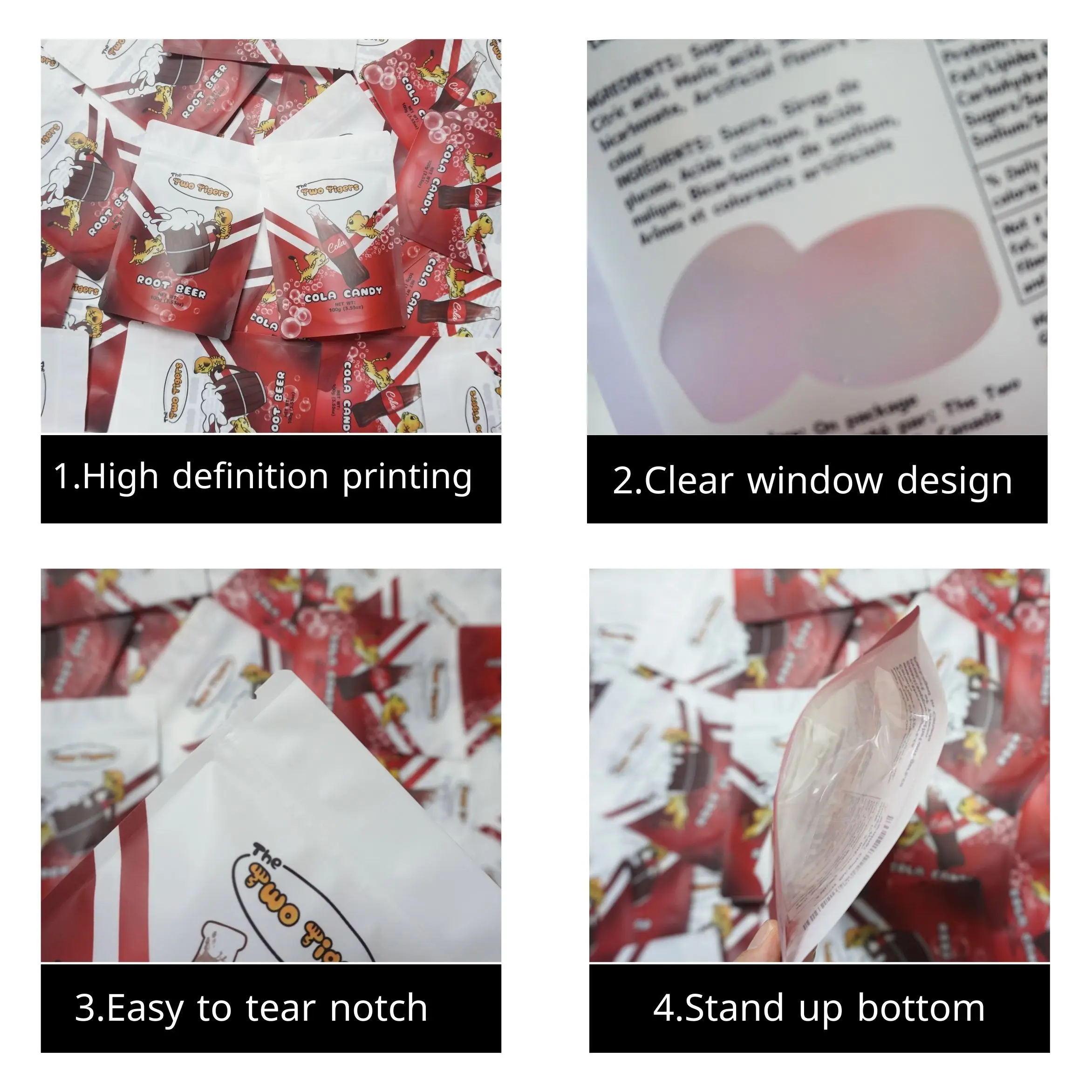 Custom shape mylar bag resealable zipper soft touch cola beer candy Packaging 3.5g 7g 28g