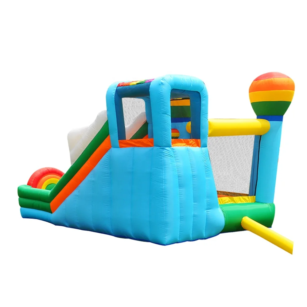 Funny hot selling colorful rainbow theme indoor outdoor playing toy inflatable bounce house inflatable trampoline combo castle