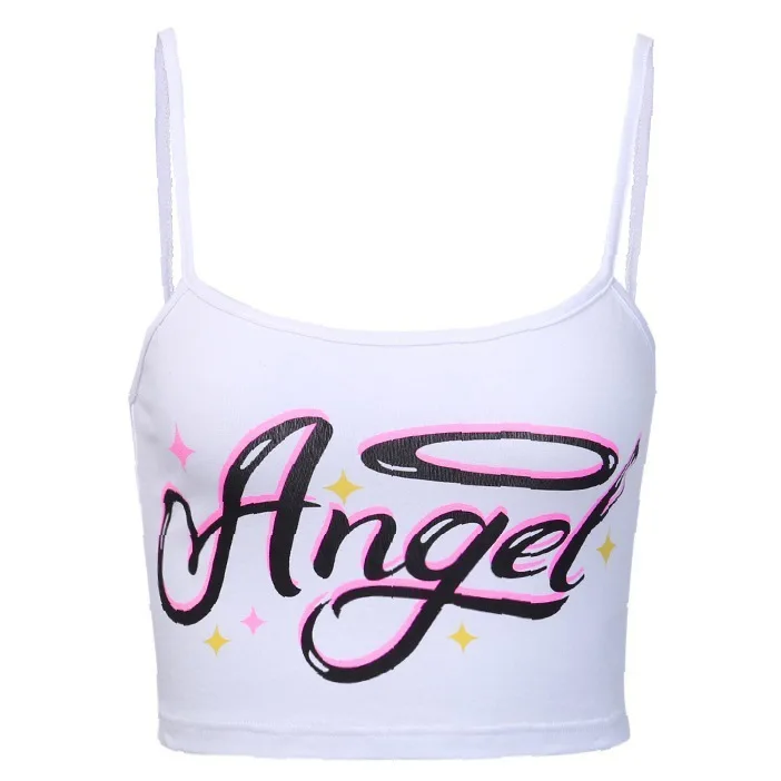 Wholesale Bulk Crop Tops Printed Cute Ribbed Workout Shirts Solid Color White Black Women Tank Top