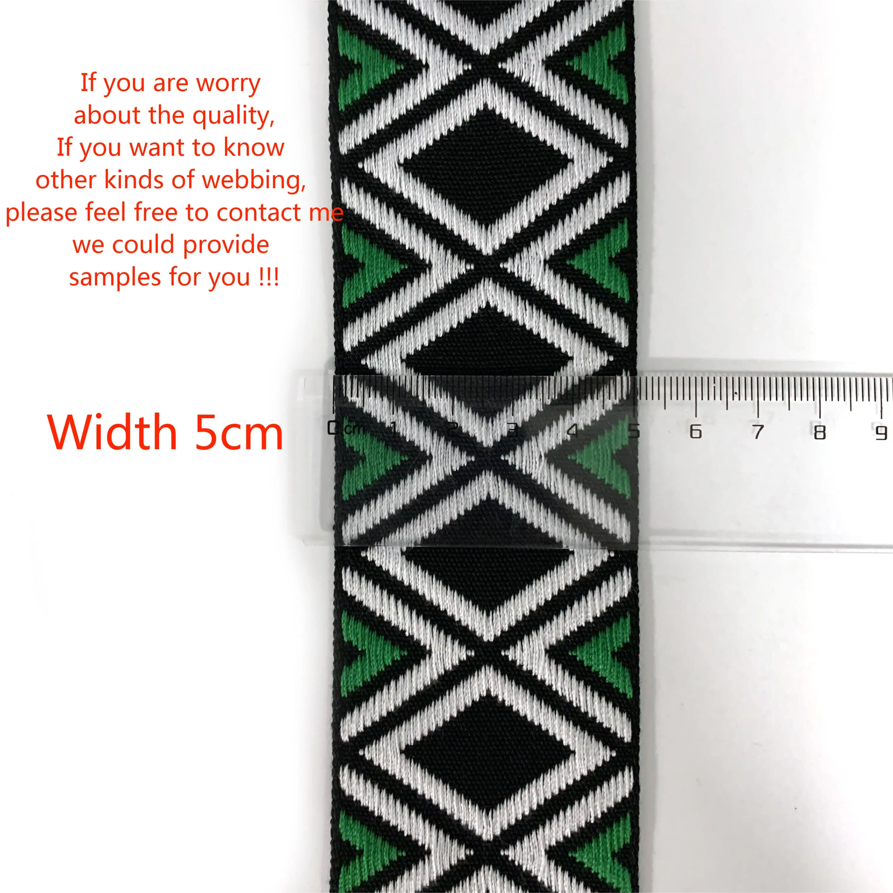 Custom Eco-friendly 5 cm Geometric Rhombus Diamond Pattern Polypropylene Webbing Polyester Jacquard Webbing
