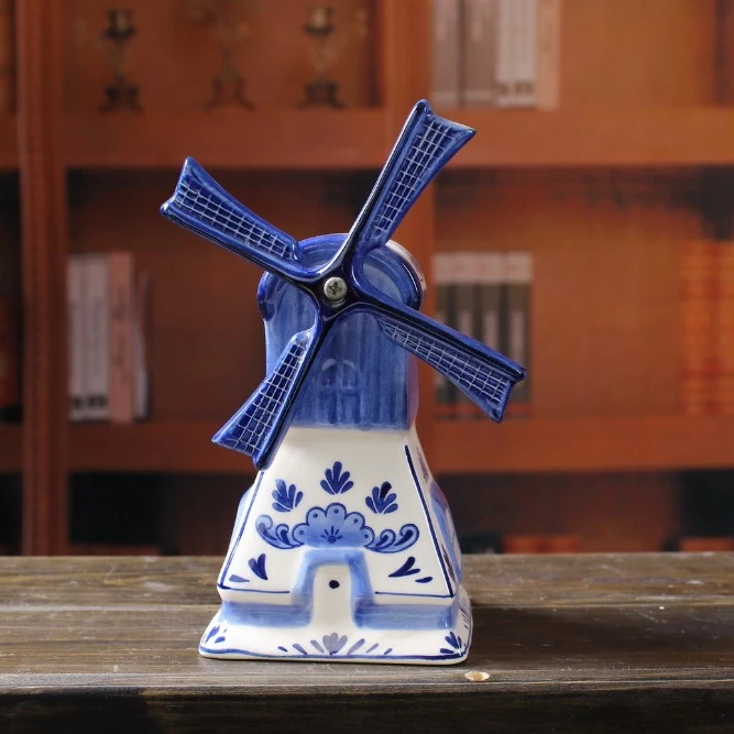 DELFT Porcelain Windmill Ornament Blue White Dutch Holland Decor HANDPAINTED
