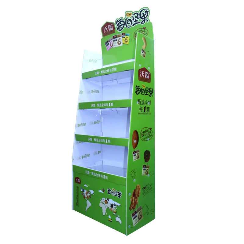 Custom Private Label Promotion Recyclable Supermarket retail nuts snacks Cardboard counter Floor Display Stand Racks for sale