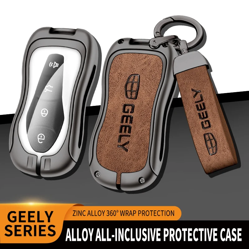 Zinc Alloy Leather Car Key Case Cover For Geely New Emgrand GS X6 Azkarra Tugella FY11 Atlas Pro SUV EC7 Protector Keychain