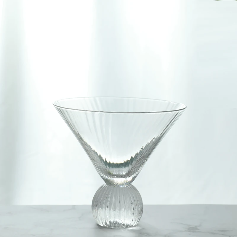 Clear Ribbed Martini Glasses Cocktail Ball Stem Wine Glass Goblets Whiskey Cup for Bar Glassware
