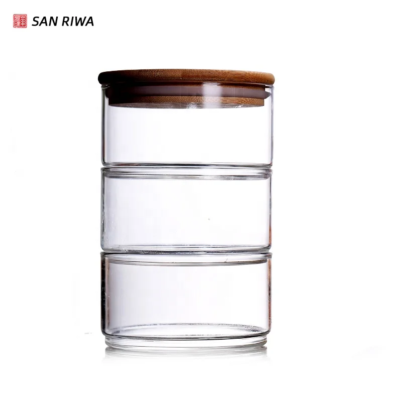 Multilayer glass jars set puts tea canister to seal store kitchen of coffee bean of household of content nut receives jar