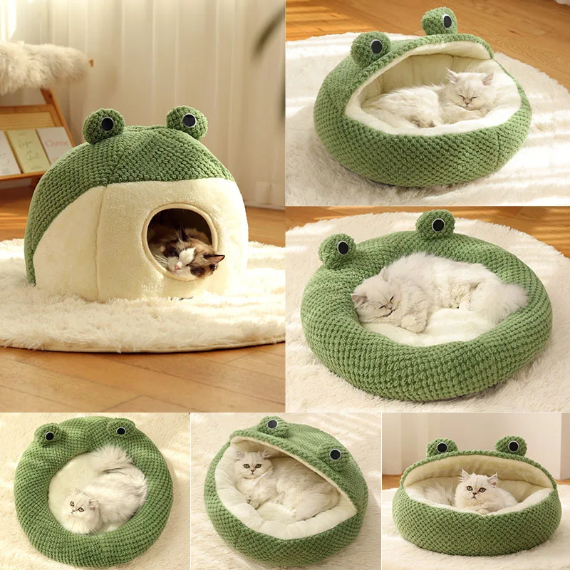 Kingtale High quality cartoon frog Comfortable and removable plush cat  Dog bed Pet Bed