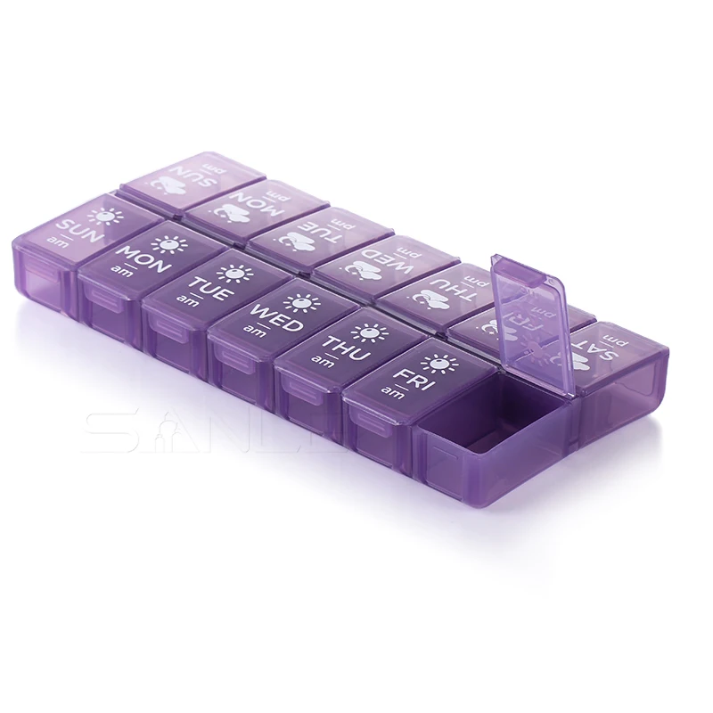 Wholesale Portable 28 Compartments 7 Day 4 Times Pill Organizer Rectangletravel PP Pill Case Plastic Pill Box