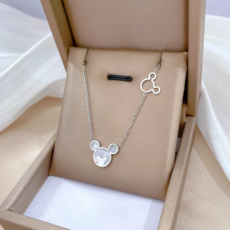 Wholesale Tarnish Free 18K Gold PVD Plating Stainless Steel Women Mouse Head Mickey Pendant Necklace Jewelry