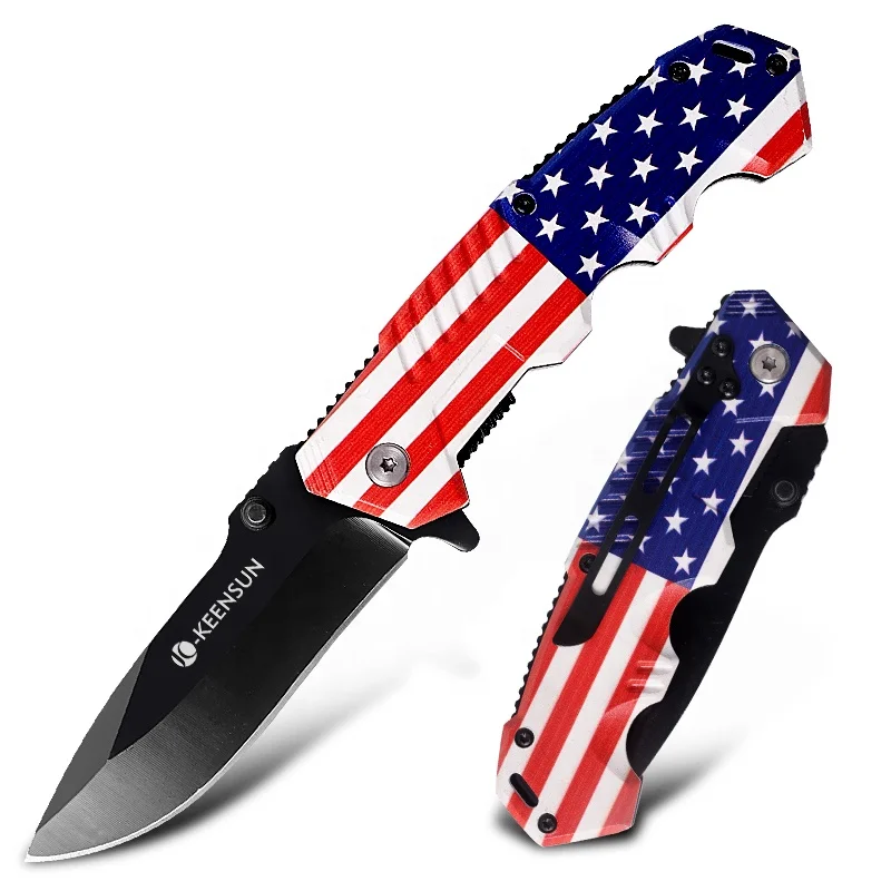 Good selling USA flag small outdoor survival stainless steel camping pocket outdoor knife for sale
