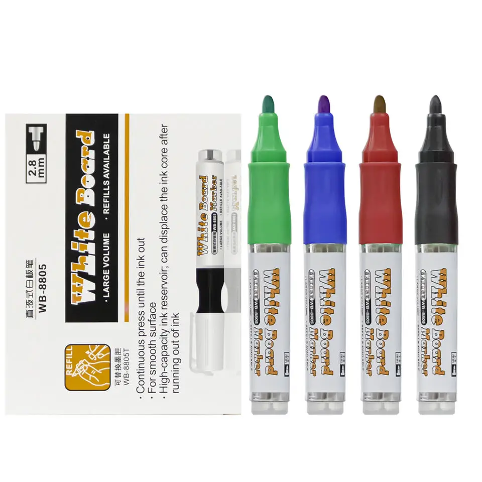 Best Selling 4 Colors Dry Erase Marker Pen Custom Logo Whiteboard Pen Repeated Filling White Board Marker for School/Office