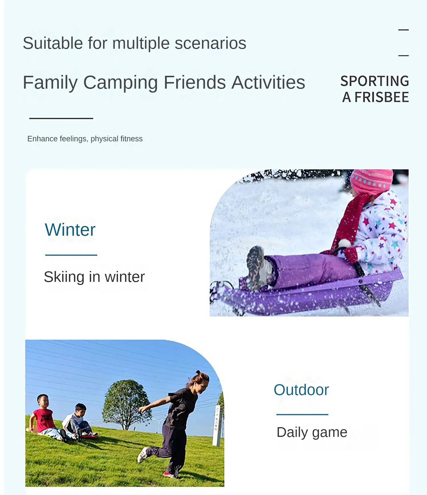 scenic area Downhill Xtreme Flexible Plastic Toboggan Snow Sled 2 Riders  Pull Rope snow grass beach skiing Sleigh Sandboarding