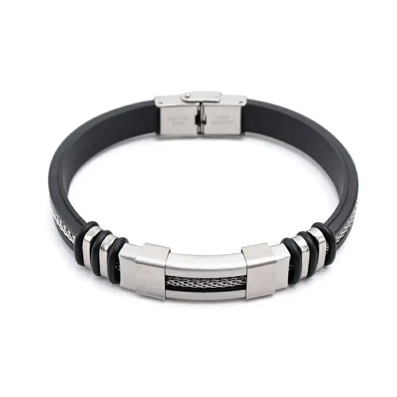 fashion punk rubber mens stainless steel bracelets wholesale