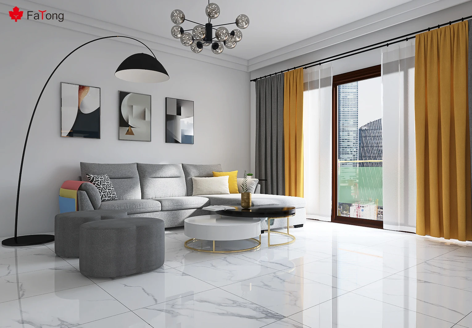 Foshan Fatong Calacatta Porcelain Floor Tile White Marble Look Ceramic 600X600mm Tiles For Living Room