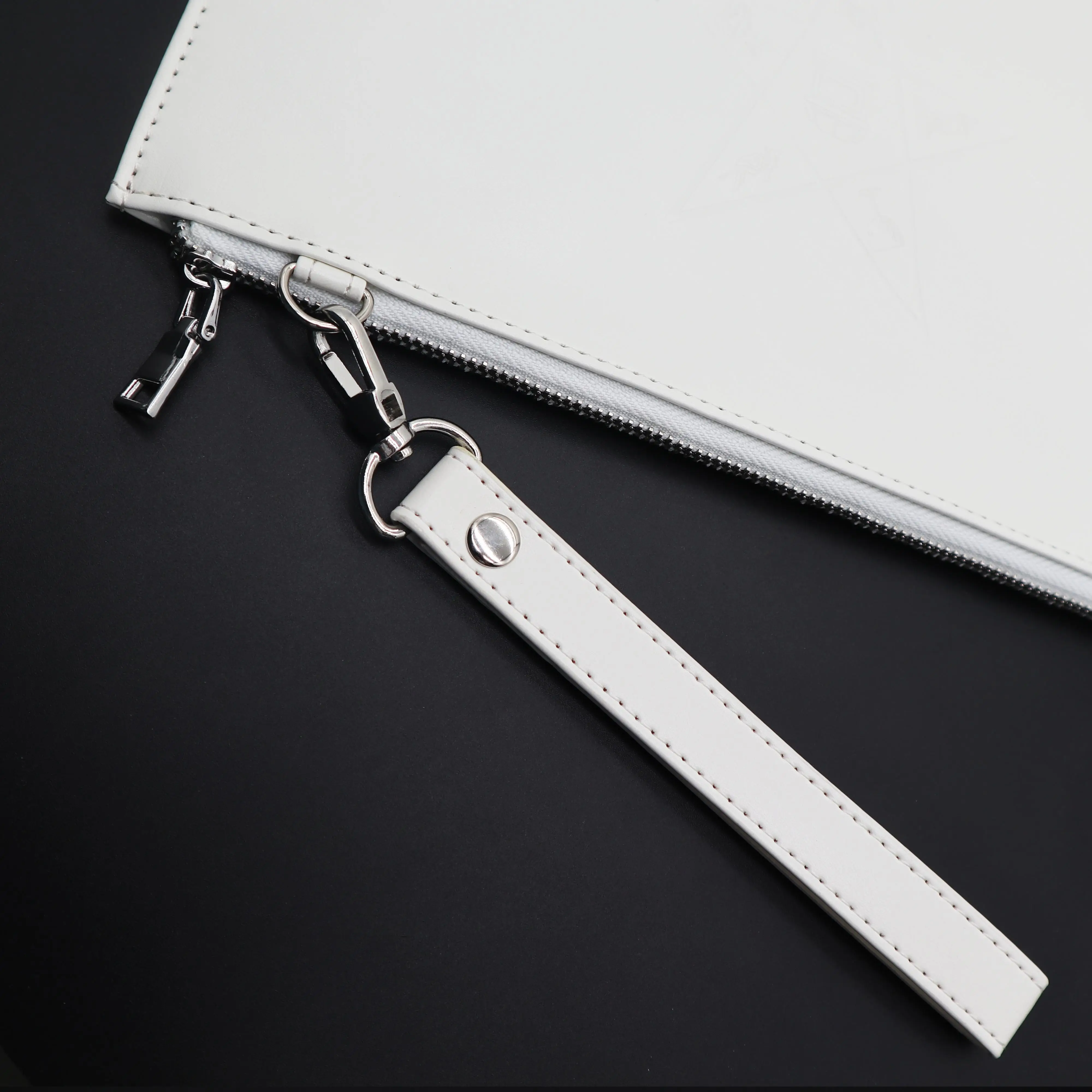 White Leather wristlet clutch bag with OES  for woman