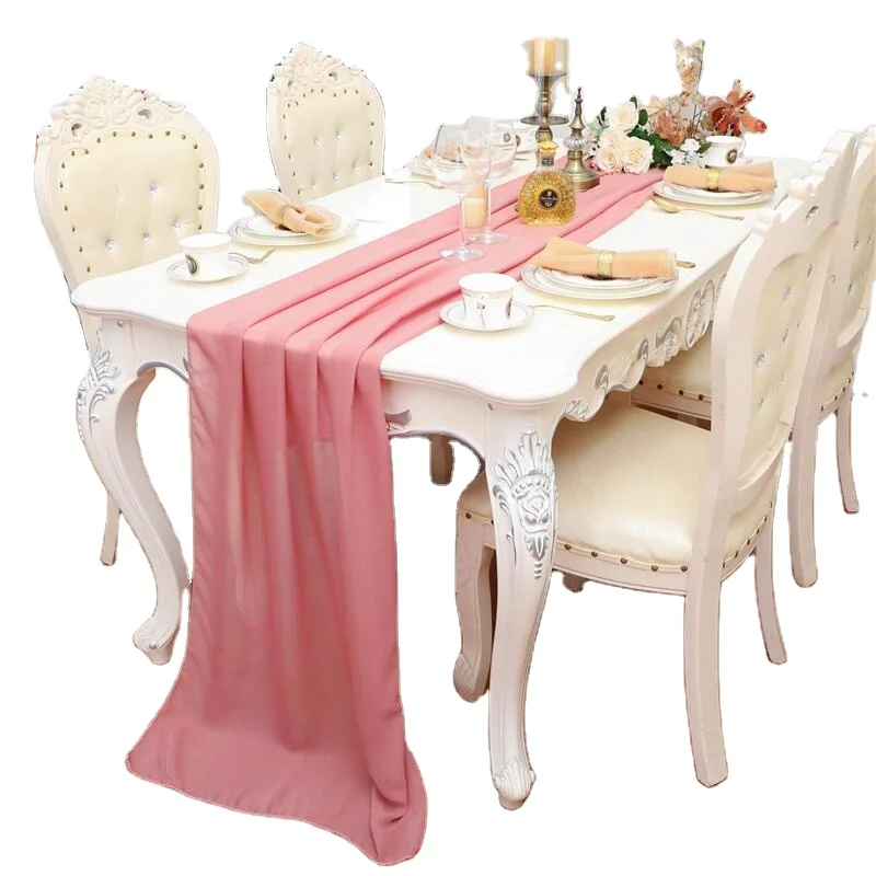 Various Colors Long Chiffon Dining Table Runner Gauze Decoration For Wedding Party