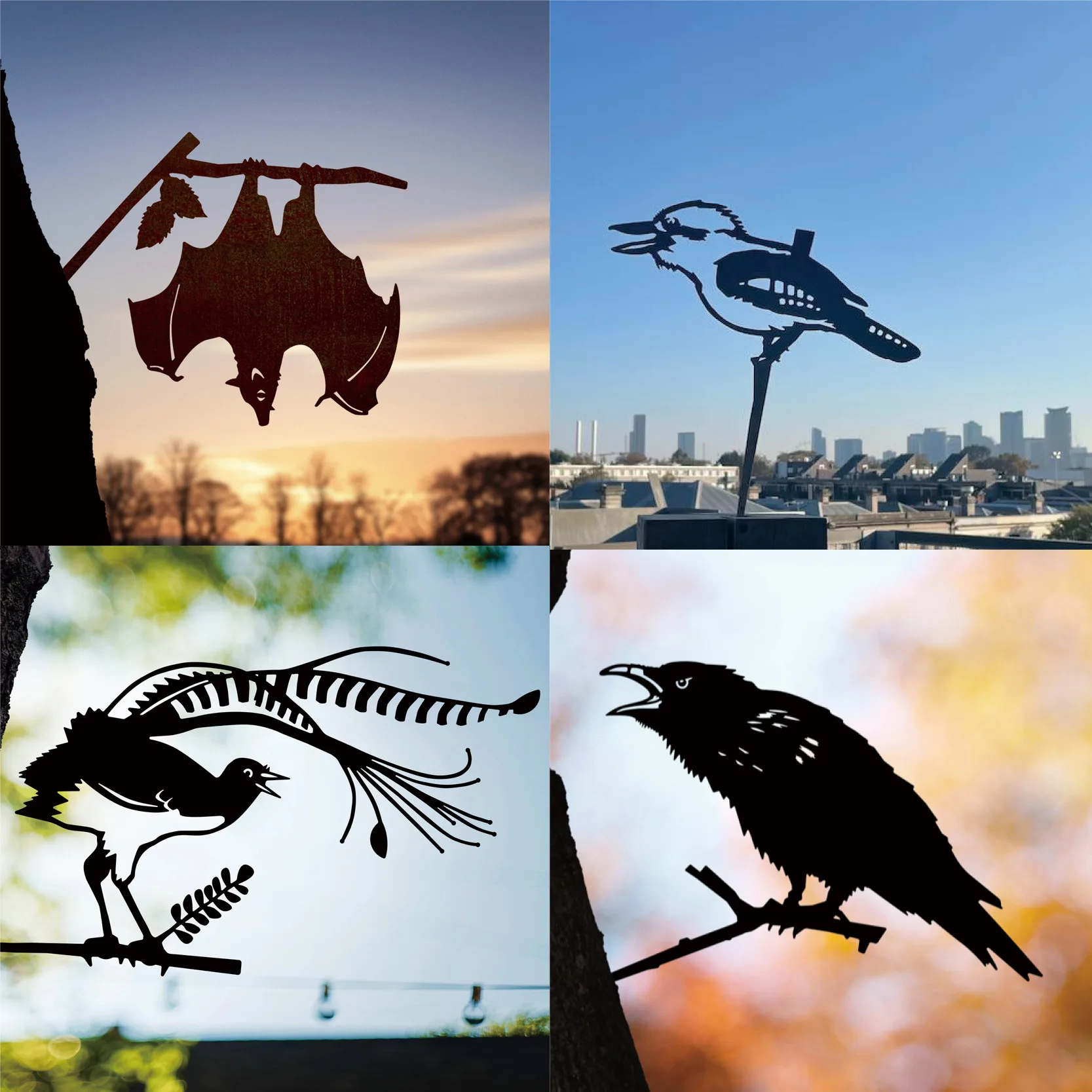 Metal Birds Yard Decor Garden Silhouette Powder Coated Rust Proof Iron Bird Tree Art Ornaments Garden Ornaments