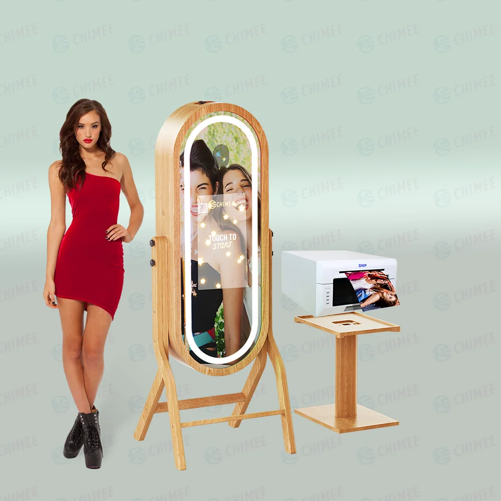 2025 New Oak Events Party Photo Kiosk Wood Mirror Booth Shell With Sublimation Printer and DSLR Camera