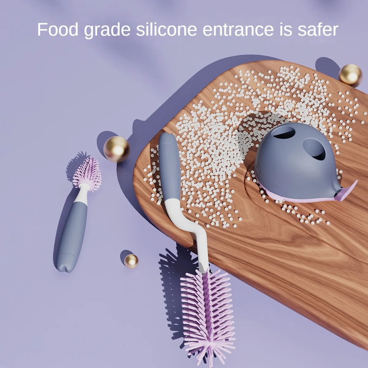 Colorful Silicone Milk Bottle Brush Food Grade Silicone Soft Bristle Feeding Bottle Brush Set With Holder