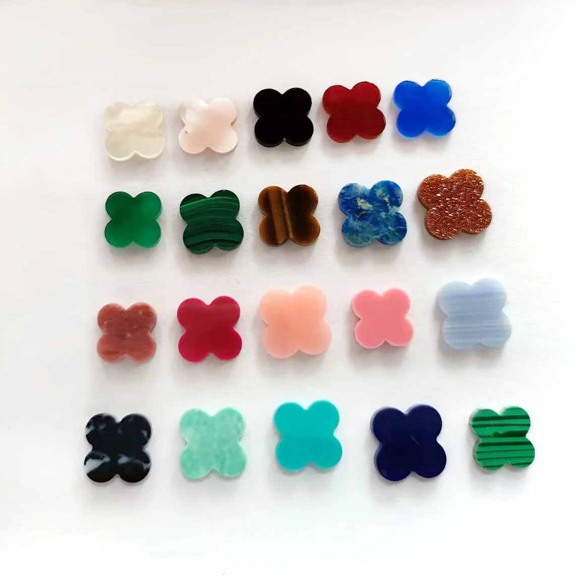 Dubai Wholesale 13*13mm Malachite Clover Four Leaf Clover Stone Agate Shell Tiger Eyes Stone  For Diy Jewelry
