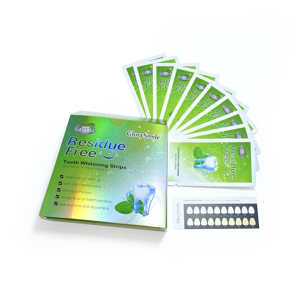 Factory Wholesale 14 Pairs Trapezoid Mint Residue Free 6% HP PAP Dry Stirp Teeth Whitening Strips