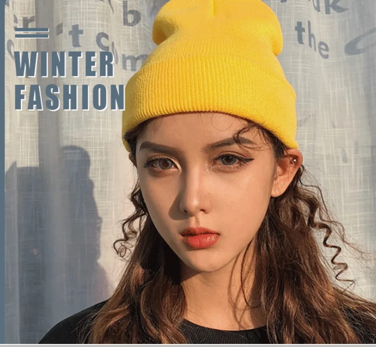 Wholesale Beanie Hat Fashion Cold-Proof Knitted Cap Solid Color Ear Protection Woolen Hat With Logo Winter Hat