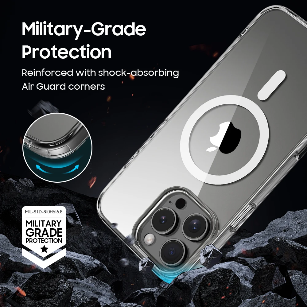 For iPhone 16 Pro Max Case 15 14 13 12 Plus Mini Cover Original Clear For Magnetic Wireless Charging Phone Case