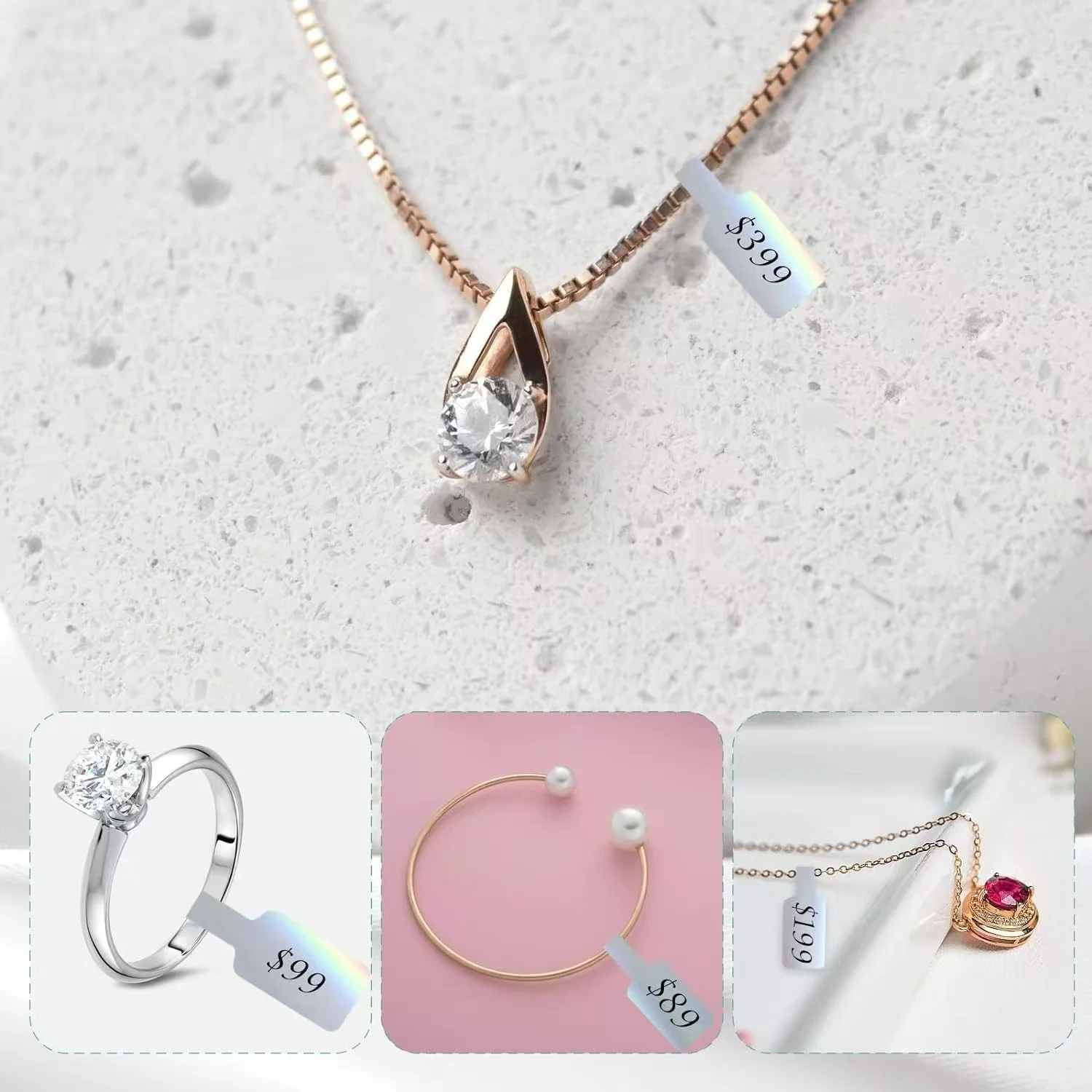 Custom Shapes PVC Jewelry Tamper proof Tracking Security Tag 500PCS/Roll Jewellery Label Printable Jewellery Barcode Labels