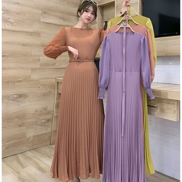 2022 summer hot sale chiffon prom dresses long dress muslim korea slim mutilcolors long sleeve Casual Dresses