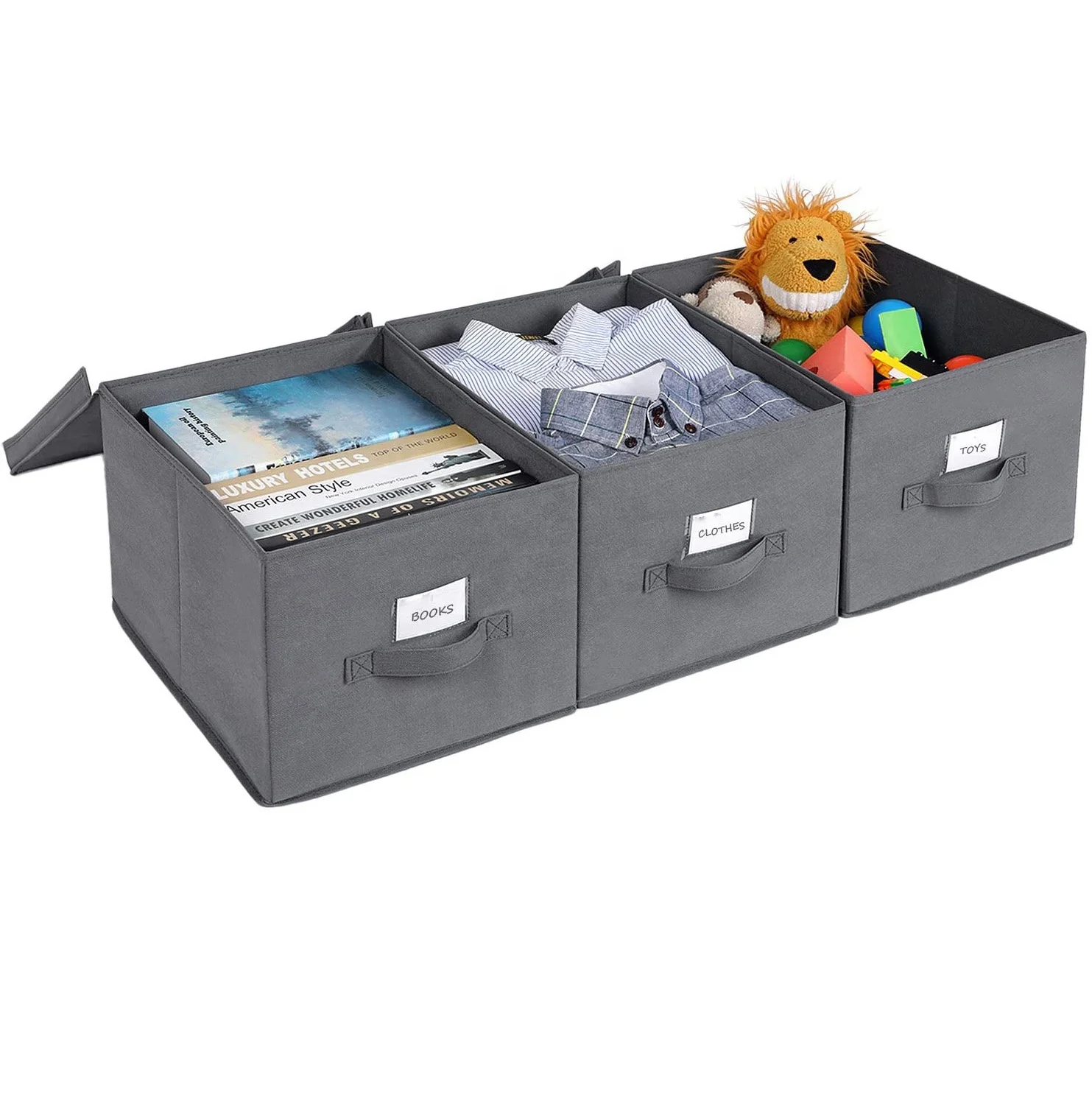 Most Popular  Lided Fabric Home Organization Shelf Closet Storage Basket Foldable