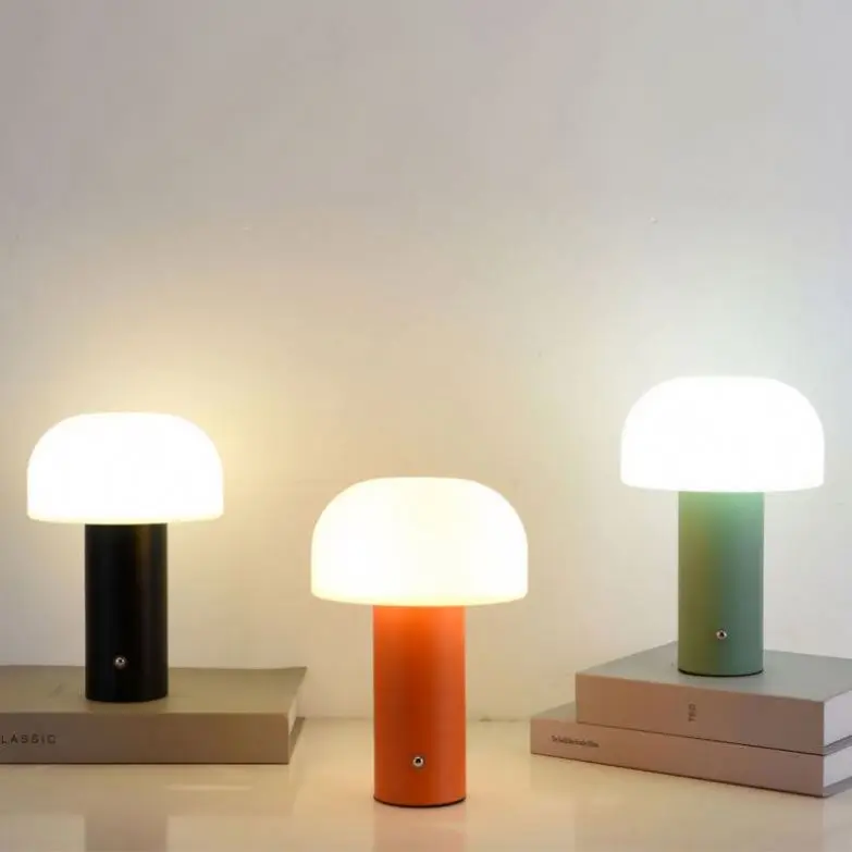 Modern RGB Portable Table Lamp New Product with Rechargeable DC Power Supply Iron Body Wood Shade Restaurant Room Reading Study