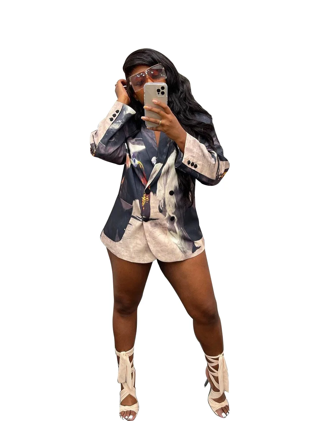 LY8051 2021 осенний женский модный Повседневный двубортный блейзер с принтом