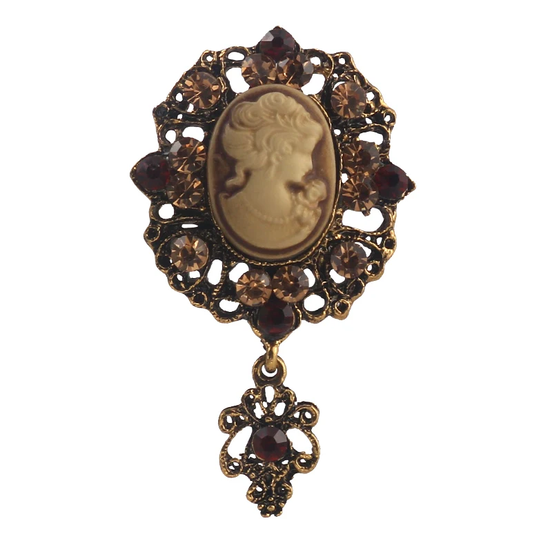 
European American medieval style retro girl rhinestones alloy brooch 