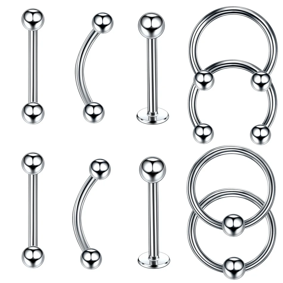 Nose and ear rings with 10 steel segments, lip, eyebrow, tongue, belly, ears, cartilage, cbr, body piercing jewelry, wholesale