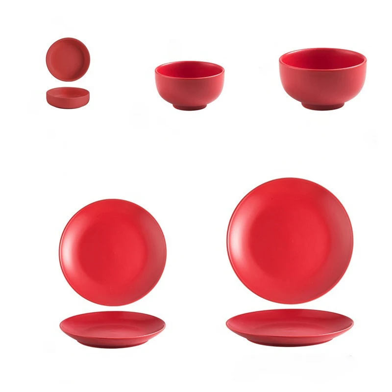 
Matt glaze ceramic bowl set home 4.5 inches bowl 8 inches plate hotel western plate Color glaze tableware set LOGO customization 