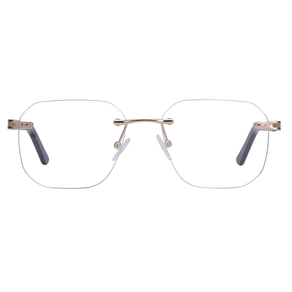 Ready stock nice design polygon lens rimless glasses for optics with a gold frame brand