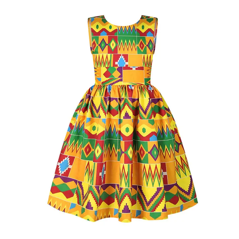 Fashion Summer Dress 7-12 Years Children Big Kids Girl African Style Totem Printing Sleeveless Lovely Skirt