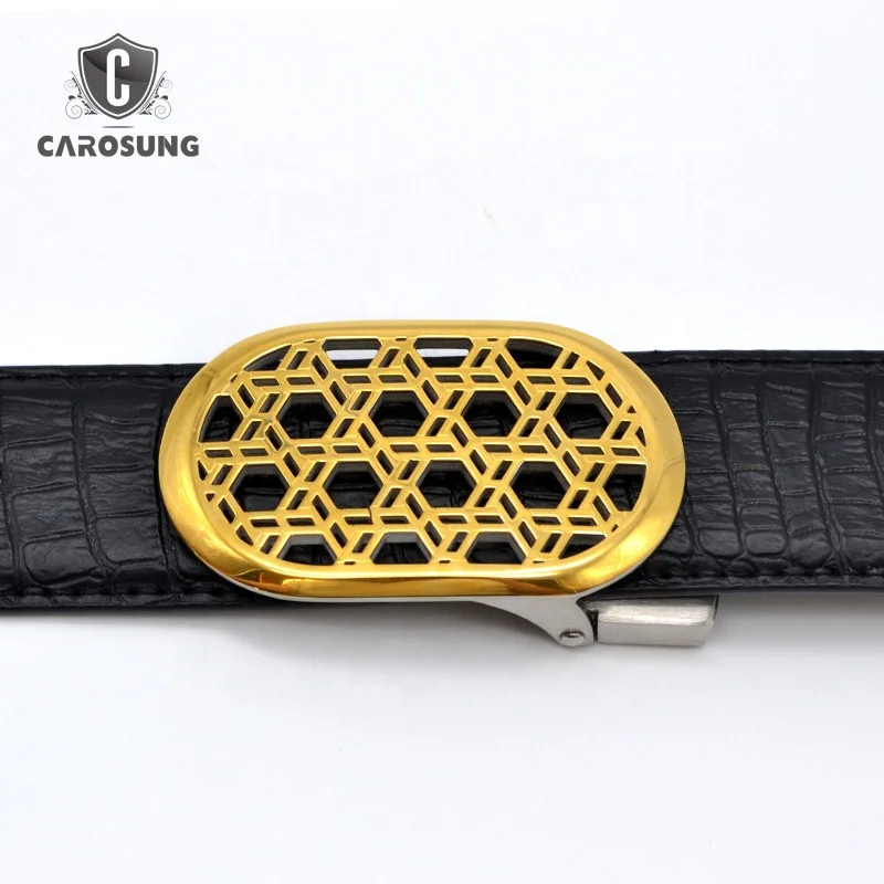 New Trendy Custom Women Gold Stainless Steel Buckle Black Genuine Leather Belt For Women